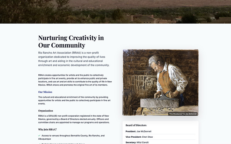 The Rio Rancho Art Association website, showing the member artwork gallery